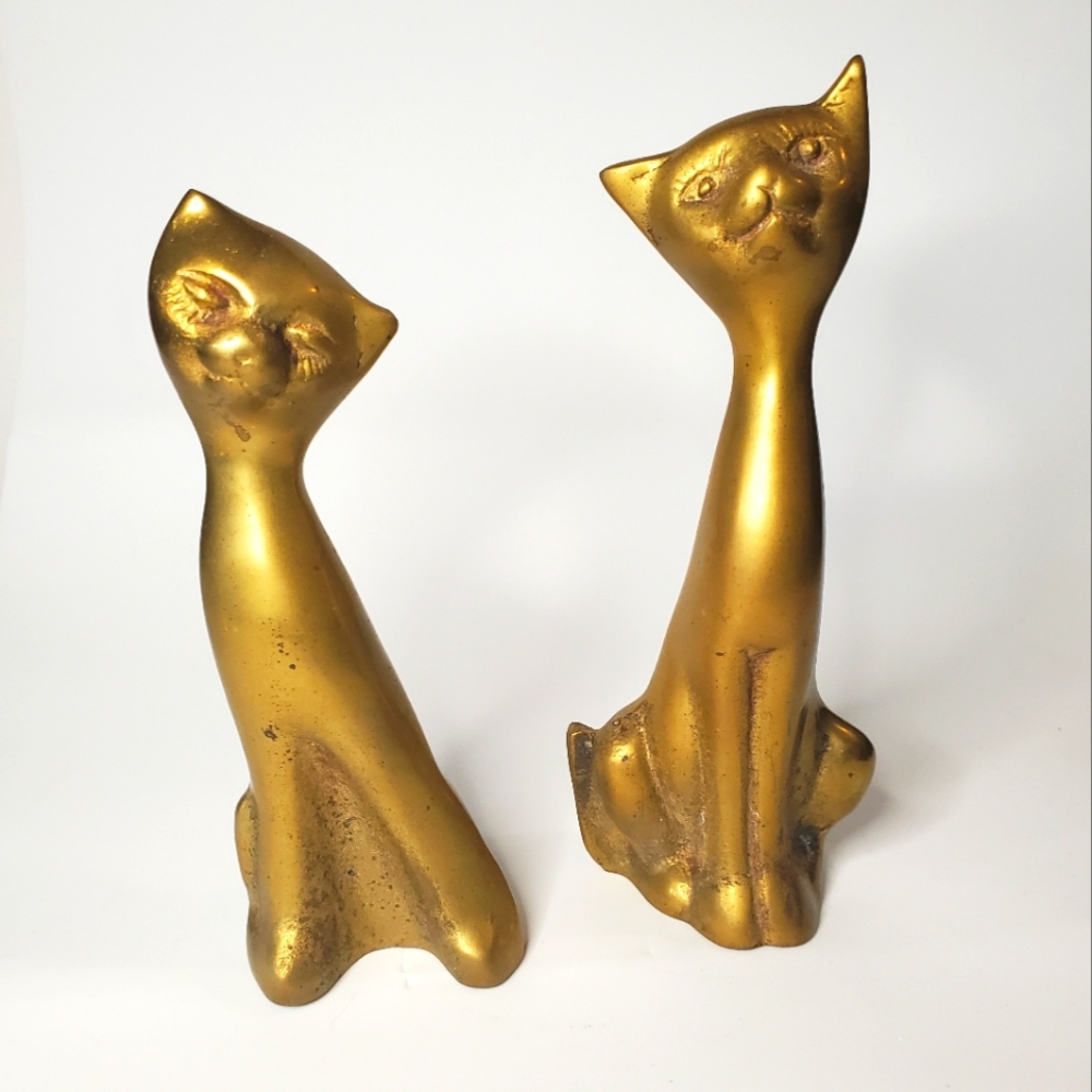 Vintage MCM Solid Brass Cats Korea Mid Century Decor